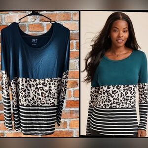 24/7 Kennedy Colorblock long sleeve crew neck tee size L